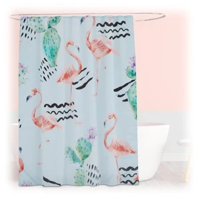 Afbeelding van Relaxdays douchegordijn 180x200 cm anti schimmel wasbaar polyester flamingo