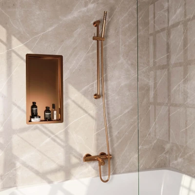 Afbeelding van Brauer Copper Edition Badkraan Opbouw glijstang 2 functies gladde knoppen handdouche staaf 1 stand PVD geborsteld koper
