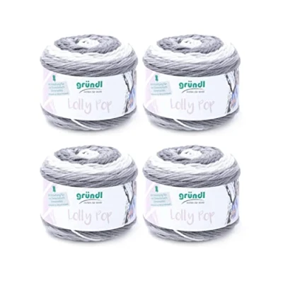 Afbeelding van Gründl Lolly Pop haak en breigaren (wolachtig universeel garen, wasbaar, 100% polyacryl, 150 g/240 m, naalddikte: 5 6, 4 x g), Silver Swirl, 24 10 cm