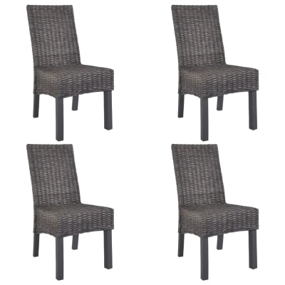 Afbeelding van Eetkamerstoelen 4 st kubu rattan en mangohout bruin