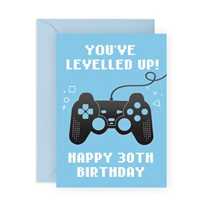 Afbeelding van Central 23 Verjaardagskaart voor de 30e verjaardag hem You&#039;ve Levelled Up Happy Thirtith Birthday grappige blauwe wenskaart spelers cadeau echtgenoot volwassenen, zoon, broer, man