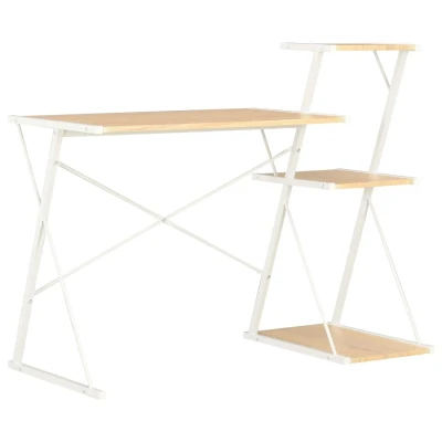 Afbeelding van Bureau met schap 116x50x93 cm wit en eikenkleurig