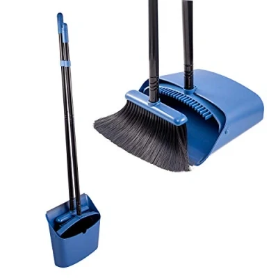 Afbeelding van Jekayla stoffer en blik met lange steel, bezem stofferset, combinatie van voor huishoudelijk gebruik handvat 137 cm huishoudelijke reiniging vegen binnenshuis (Blauw)