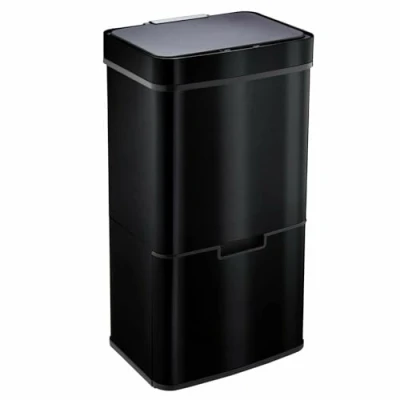 Afbeelding van NARVIK Automatische prullenbak voor de keuken, afvalscheiding, dubbel vak, 75 l, matzwart, recycling, grote capaciteit en tafelafvalemmer, 3 l