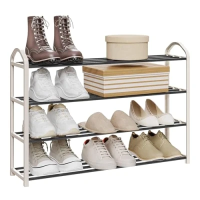 Afbeelding van WOLTU SR0024cm4 Schoenenrek met 4 niveaus voor 16 paar schoenen, crème en zwart