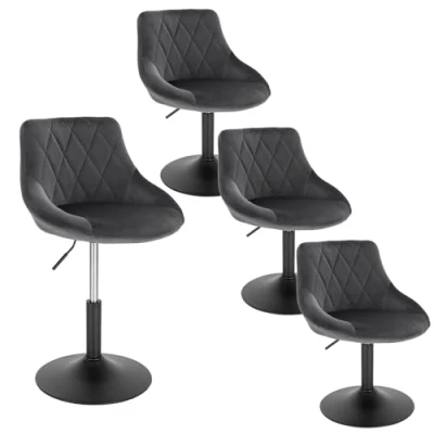 Afbeelding van WOLTU BH242dgr 4 Set van barkrukken fluweel en metaal, verstelbare draaibare barstoelen, donkergrijs