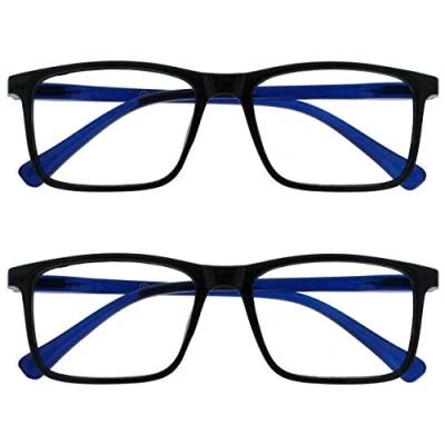 Afbeelding van OPULIZE Ink Pack van 2 Leesbrillen Groot Zwart Blauw Mannen Vrouwen Spring Scharnieren RR4 1 +3,00