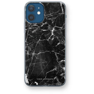 Afbeelding van Case Company® hoesje geschikt voor iPhone 12 mini Zwart Marmer Soft Cover Telefoonhoesje Bescherming aan alle Kanten en Schermrand