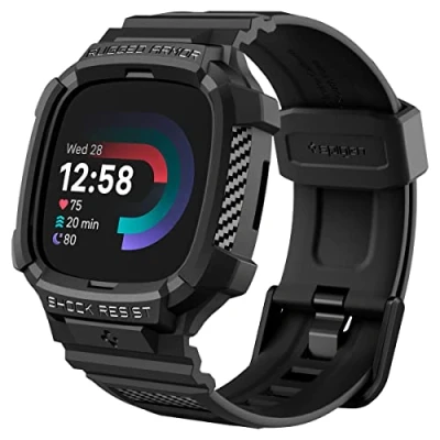 Afbeelding van Spigen Rugged Armor Pro hoesje en band compatibel met Fitbit Versa 4 / Sense 2 Zwart