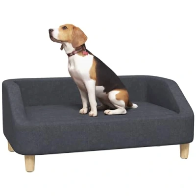Afbeelding van PawHut Hondenbank en kattenbank voor middelgrote grote honden met verhoogd design, stoel houten poten, donkergrijs, 95 x 63 39 cm