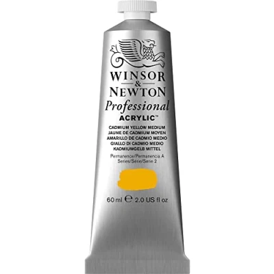 Afbeelding van Winsor &amp; Newton 8840463 professionele acrylverf in kunstenaarskwaliteit, hoge glans en dekking, archiefkwaliteit, tube van 60 ml, cadmiumgeel medium