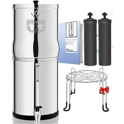 Afbeelding van Weeplow® Venus Waterfiltratiesysteem op zwaartekracht, 5,6 liter, AISI 304, met twee O&#039;Pure 2 zuiveringselementen, kraan waterpeil en roestvrijstalen standaard