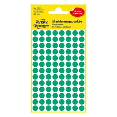 Image de Etiquette Avery Zweckform 3012 rond 8mm vert 416 pcs