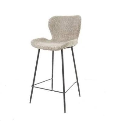 Afbeelding van AnLi Style Barstoel ronde buis boucle zandkleur