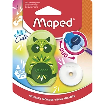 Afbeelding van Maped 2 in 1 LOOPY MINI CUTE navulbare puntenslijper met reservummer willekeurige kleur voor fijnschrijver, 049112, meerkleurig
