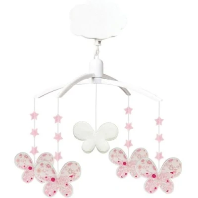 Image de Mobile Musical Etoiles Papillons Fleurs Roses Trousselier