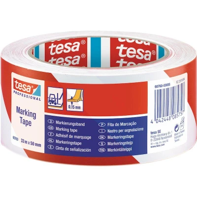Image de TESA 60760 Ruban de marquage au sol en PVC rouge blanc, 50 mm x 33 m 00088 16