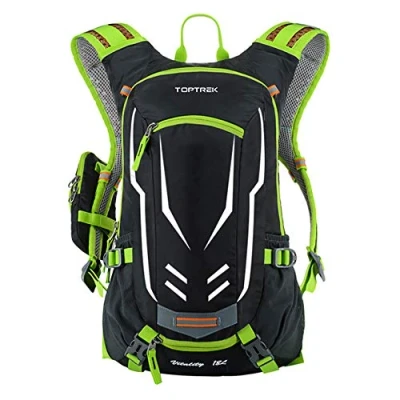 Afbeelding van toptrek Fietsrugzak, 18 liter, ultralichte fietsrugzak met regenbescherming en helmafdekking, drinkrugzak, waterdicht, wielersport, sportrugzak, hydratatierugzak voor heren, MTB, Groen