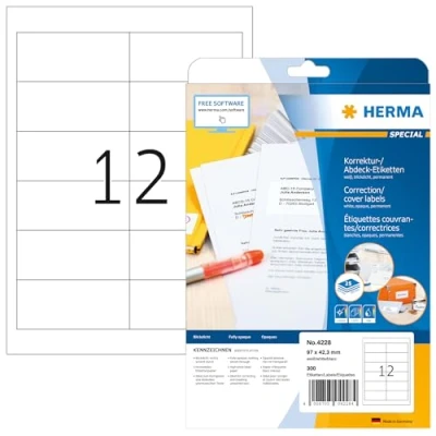 Afbeelding van HERMA 4228 Afdeketik. A4 wit 97x42,3 mm Papier opaque 300 St.