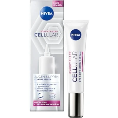 Afbeelding van NIVEA Cellular Expert Filler Oog en lippenverzorging, verstevigende anti rimpelcrème met hyaluronzuur foliumzuur, lippenverzorging voor het verstevigen van de lipcontour (15 ml)