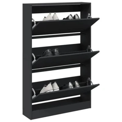 Afbeelding van Schoenenkast 80x21x125,5 cm bewerkt hout zwart