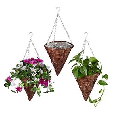 Afbeelding van Relaxdays Hangende plantenmand set van 3 hangmand kegelvormig wilgenhout bruin