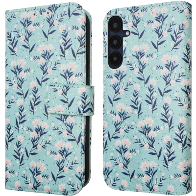 Afbeelding van iMoshion Hoesje Geschikt voor Samsung Galaxy A35 Met Pasjeshouder Design Bookcase smartphone Blauw / Blue Flowers