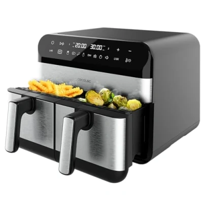 Afbeelding van Cecotec Cecofry Advance 9000 Friteuse zonder olie, roestvrij staal. Air Fryer 2800 W, 2 platen 4,5 l, dubbele temperatuur, instelbare temperatuur van 80 200 ºC, 7 programma&#039;s, multifunctioneel