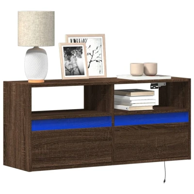 Afbeelding van Tv wandmeubel met LED verlichting 100x31x45 cm bruin eikenkleur