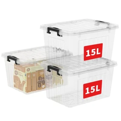 Afbeelding van opbergdoos met kliksluiting en deksel, kunststof houder (polypropyleen), transparant, 15 l