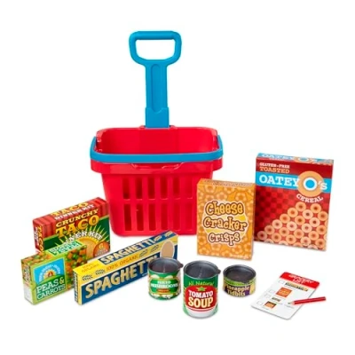 Afbeelding van Melissa &amp; Doug Fill and Roll boodschappenmand speelset met speelvoedseldozen en blikjes (11 stuks)