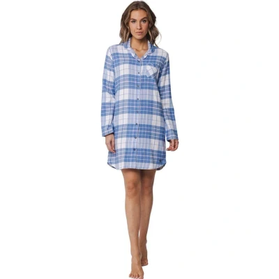 Afbeelding van Flanellen doorknoopnachthemd ruiten Blauw Maat 46