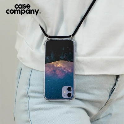 Afbeelding van Case Company® hoesje met Koord geschikt voor iPhone 11 Pro Travel to space Telefoonhoesje Zwart Extra Bescherming aan alle Kanten en Over de Schermrand