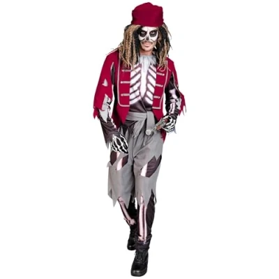Afbeelding van Widmann Piraat &amp; Viking Kostuum Lang Verloren Skelet Man Rood, Grijs Large Halloween Verkleedkleding
