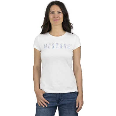 Afbeelding van Mustang Dames T shirt Alexia C Logo slim fit Wit S ronde hals Volwassenen Basic met korte mouwen en gemaakt van 100% katoen