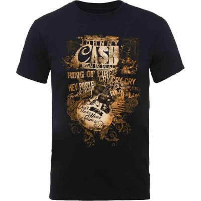 Afbeelding van Johnny Cash Guitar Song Titles Heren T shirt S Zwart