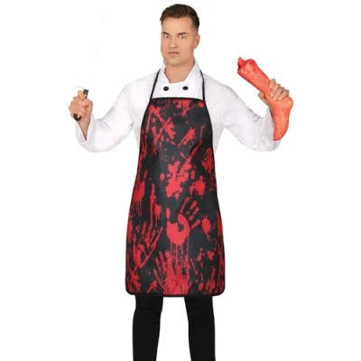 Afbeelding van FIESTAS GUIRCA Zwart schort (55 x 75 cm) Killer Chef Kostuum Accessoire voor Halloween en Horrorfeest Ideaal Volwassenen Uniseks Rood