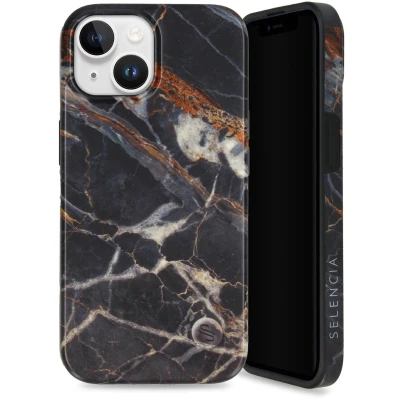 Afbeelding van Selencia Aurora Fashion Backcover geschikt voor de iPhone 15 Duurzaam hoesje 100% gerecycled Zwart Marmer