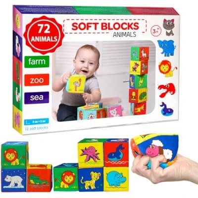 Afbeelding van magdum 12 stuks dieren activiteitenkubus voor baby&#039;s Montessori babyspeelgoed 6 maanden stapelkubus kubus speelgoed babykubus bijtspeelgoed