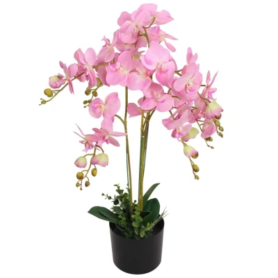 Afbeelding van Kunst orchidee plant met pot 75 cm roze