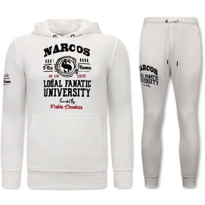 Afbeelding van Heren Joggingspak Narcos University Wit Maat M