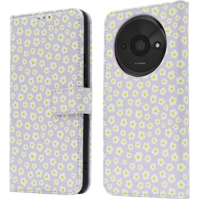 Afbeelding van iMoshion Hoesje Geschikt voor Xiaomi Redmi A3 Met Pasjeshouder Design Bookcase smartphone Paars / White Daisy