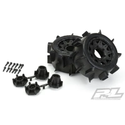 Afbeelding van Sand Paw LP 2.8&quot; Tires Mounted for Rustler 2wd &amp; 4wd Front and Rear, on Raid Black 6x30 Removable Hex Wheels