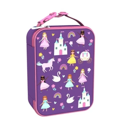Image de ION8 Sac à Déjeuner Isotherme, Fermeture éclair 3 côtés, Poche pour bouteilles, Lavable, Polyester, Imprimé Princesse