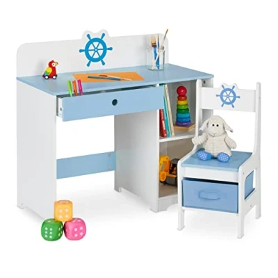 Afbeelding van Relaxdays kinderbureau en stoel kindertafelset bureau kinderkamer tekentafel kind