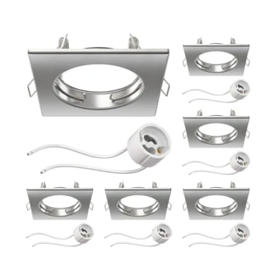 Afbeelding van ledscom.de 6 plafondinbouwframes RIR inbouwframe chroom mat vierkant (LED/halogeen/GU10/MR16/PAR16/50mm) incl. GU10 fitting