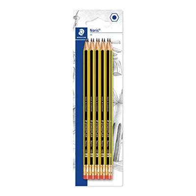 Image de Staedtler Noris 122, crayons graphites extrêmement résistants avec embout gomme, Étui blister 10 HB 2 mm, Pour écriture, dessin et croquis, 122 2BK3DA