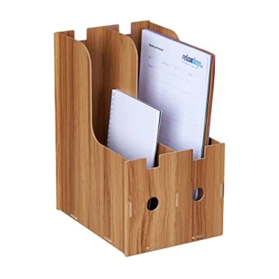 Afbeelding van Relaxdays tijdschriftencassette 2 vakken tijdschriftenhouder staand kantoor school dark Brown