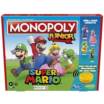 Afbeelding van Monopoly Hasbro Junior Super Mario editie bordspel vanaf 5 jaar speelt in het paddenstoelenrijk zoals Mario, Peach, Yoshi of Luigi, Multi