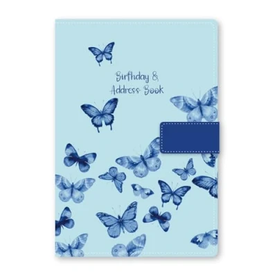 Afbeelding van A Z telefoonboek met harde kaft van stof in vintage stijl magnetische sluiting (blauwe vlinder)